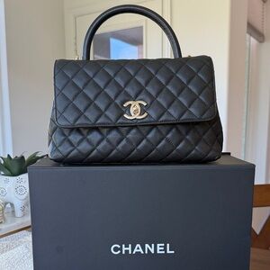 Coco Top Handle Black Quilted Caviar Handbag - Mediun